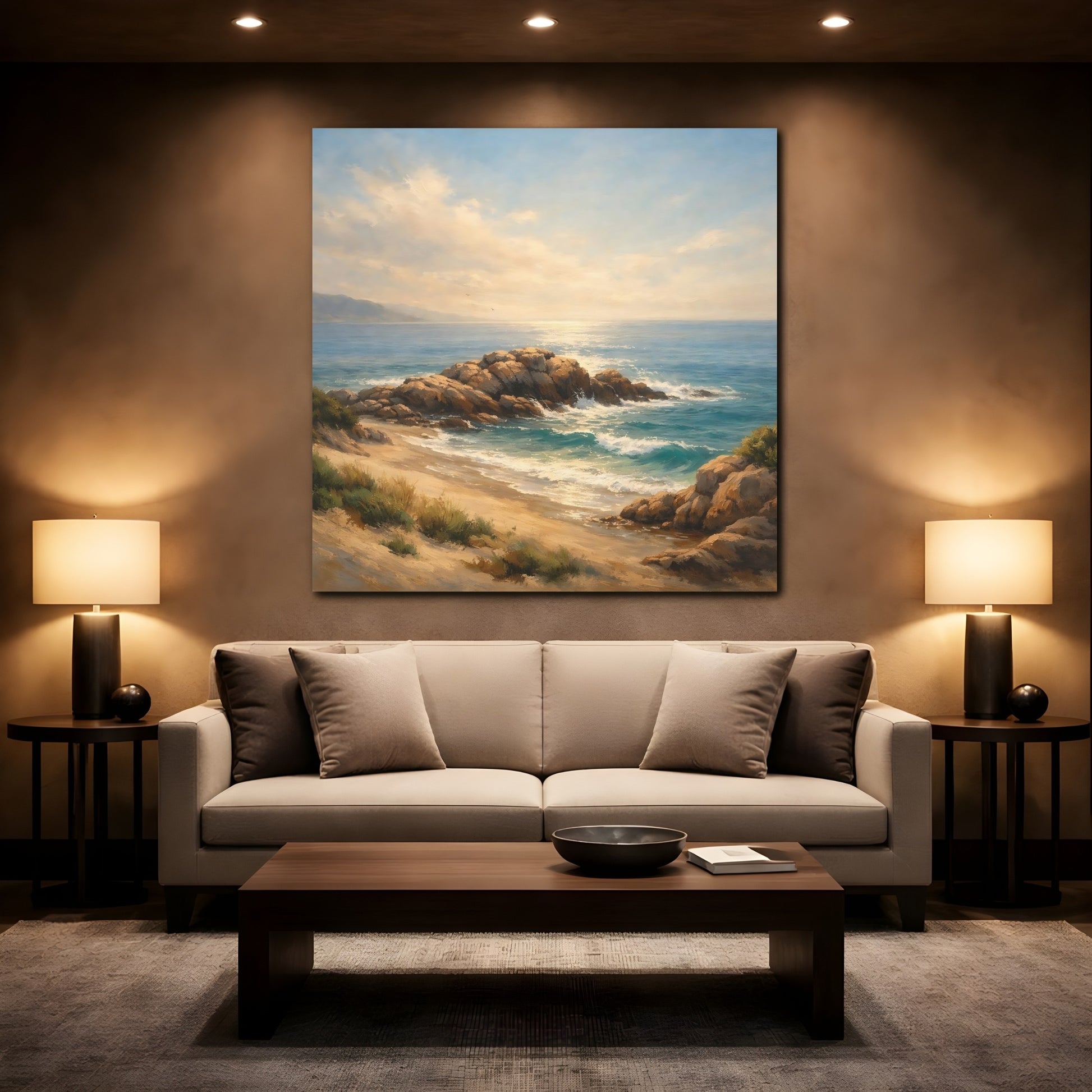 Mockup 2. Nature Rocky Beach Beach Landscape shown as stretched canvas wall art