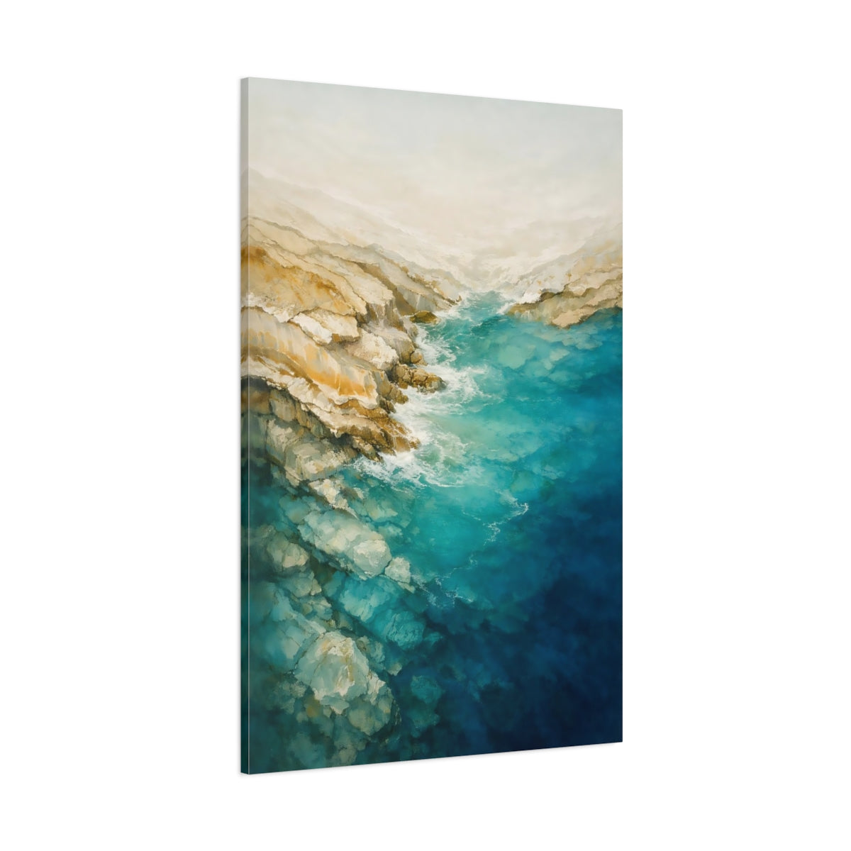 Nature Rocky Coast Turquoise And Tan shown as stretched canvas wall art