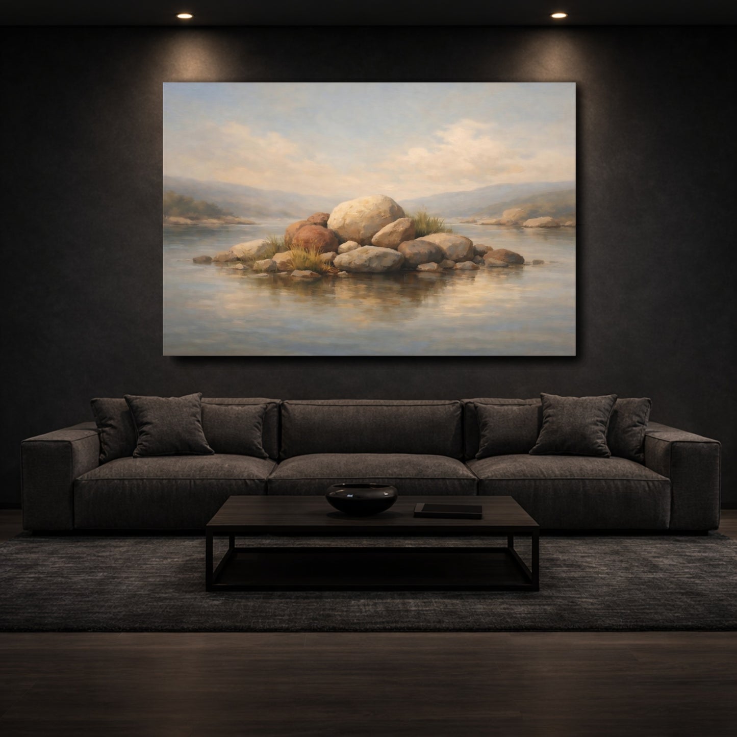 Mockup 2. Nature Rocky Island Brown And Grey Island shown as stretched canvas wall art