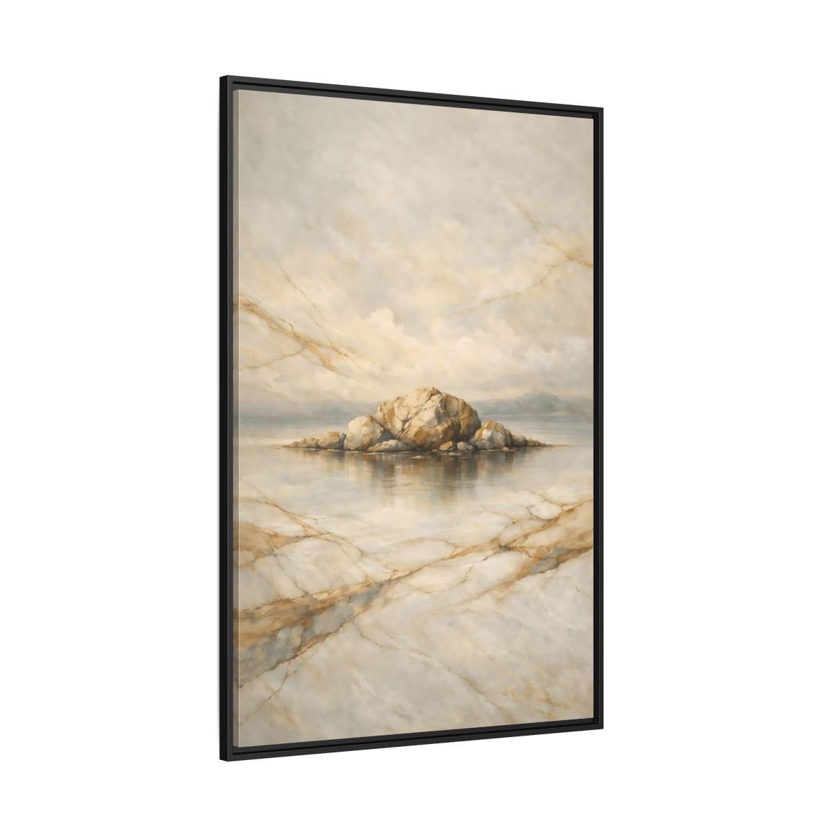 Nature Rocky Island Gold - Framed Canvas Wall Art Print - YesArtYes