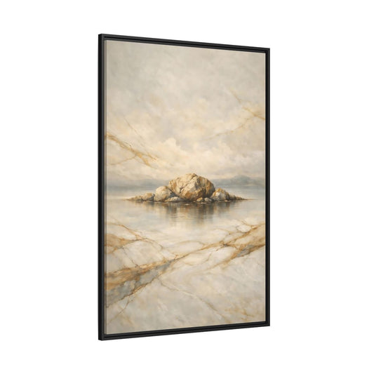 Nature Rocky Island Gold - Framed Canvas Wall Art Print - YesArtYes