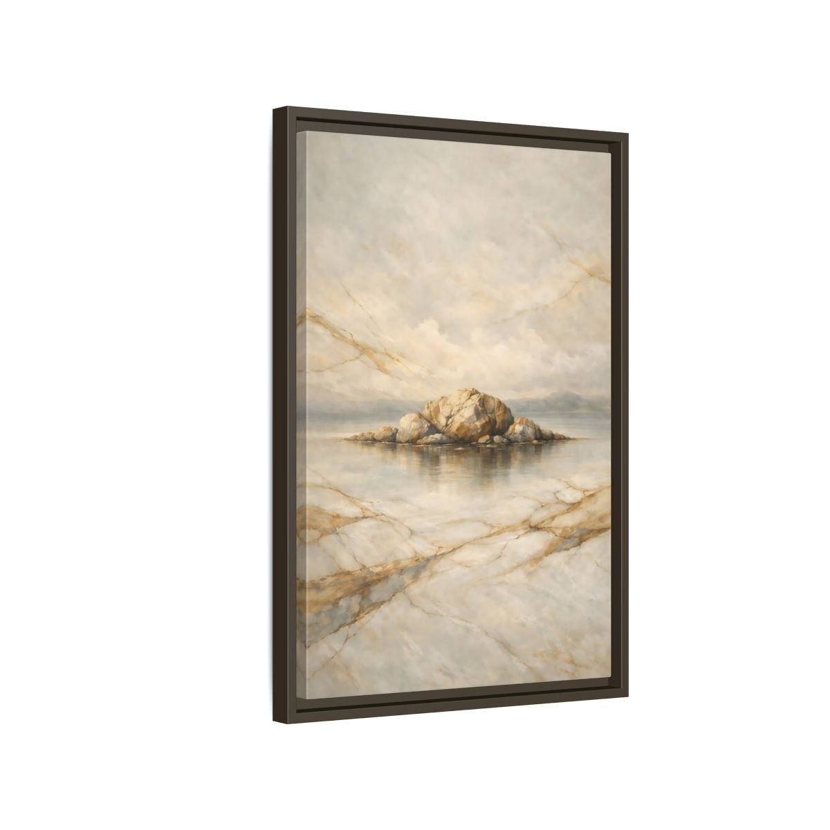 Nature Rocky Island Gold - Framed Canvas Wall Art Print - YesArtYes