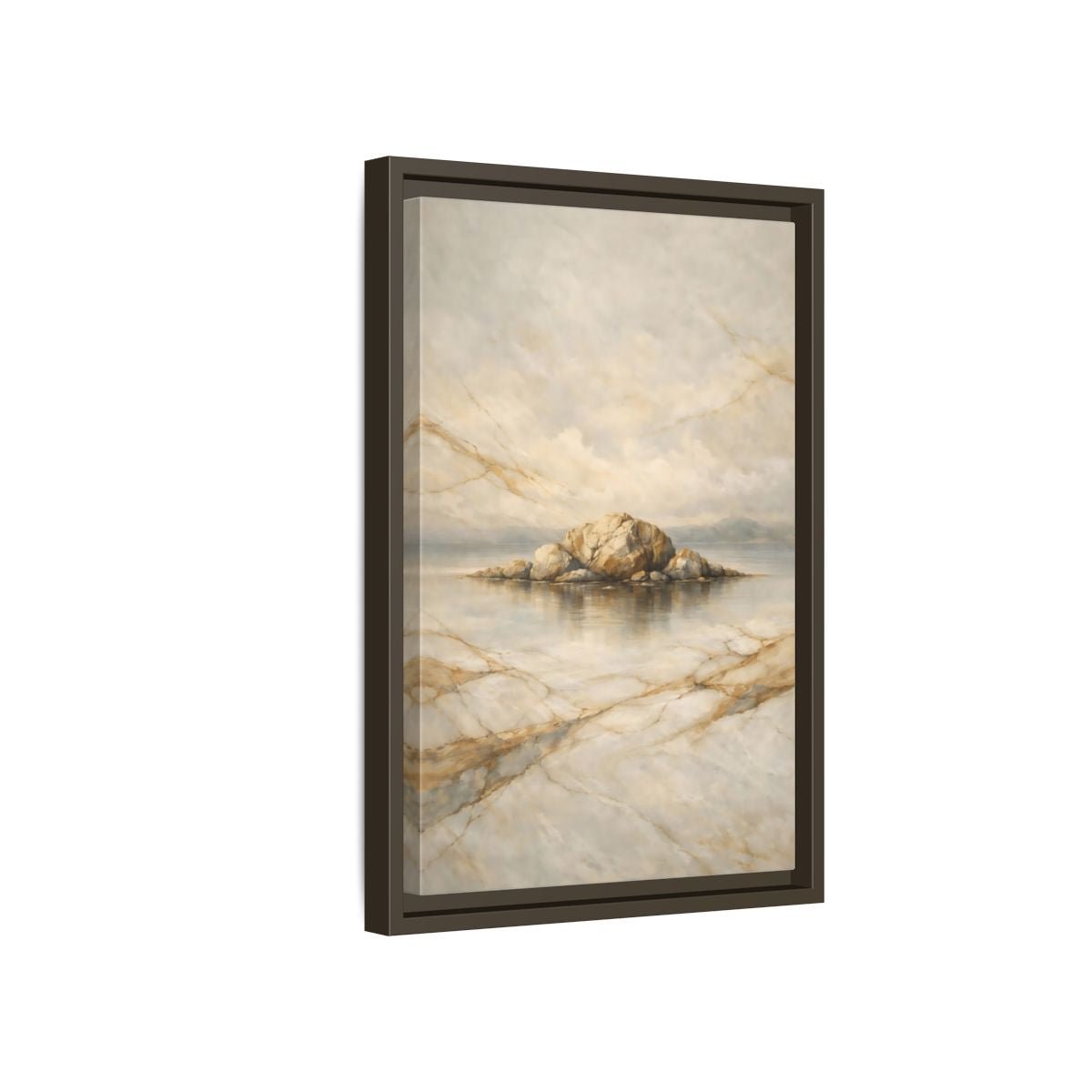 Nature Rocky Island Gold - Framed Canvas Wall Art Print - YesArtYes