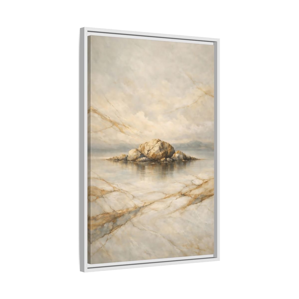 Nature Rocky Island Gold - Framed Canvas Wall Art Print - YesArtYes