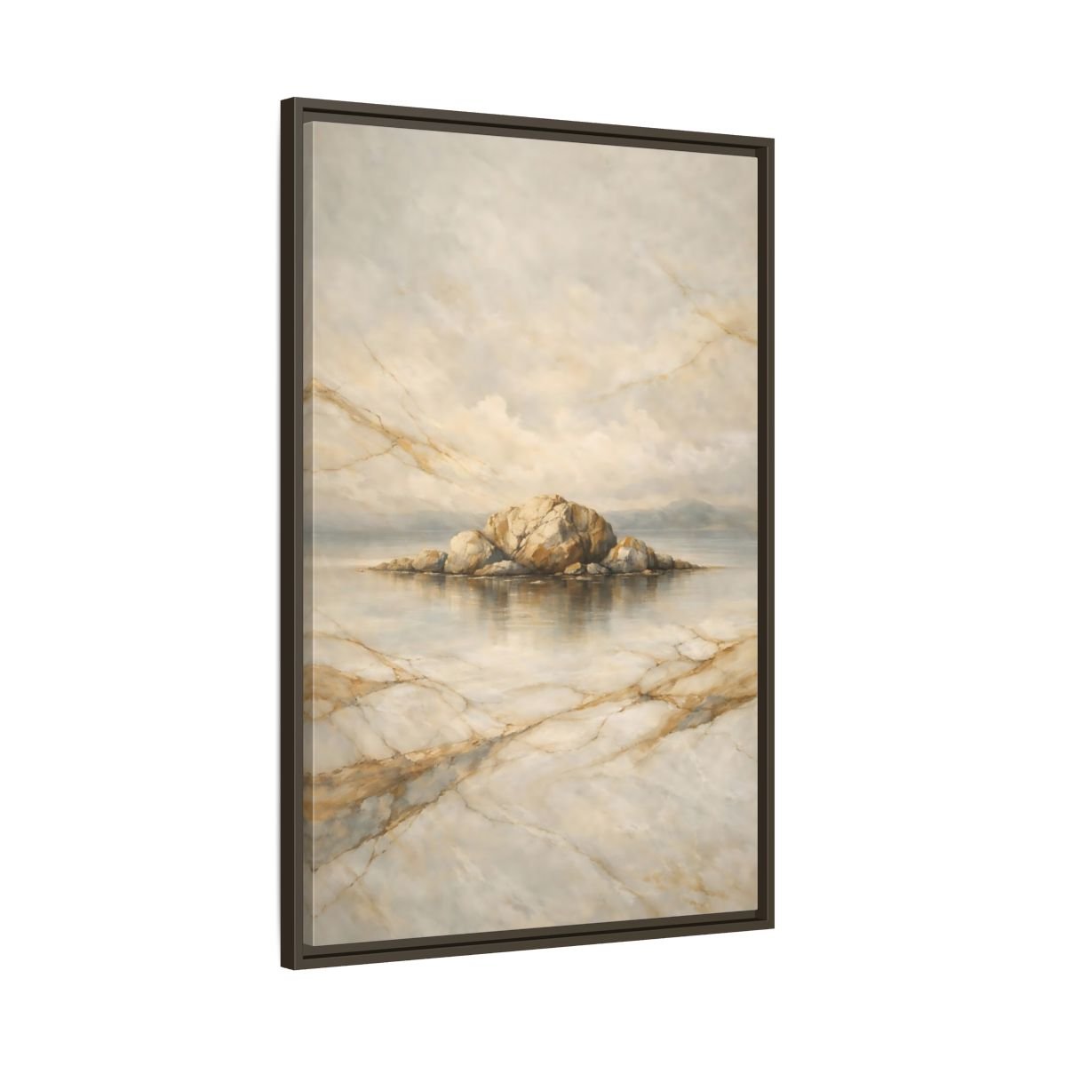 Nature Rocky Island Gold - Framed Canvas Wall Art Print - YesArtYes