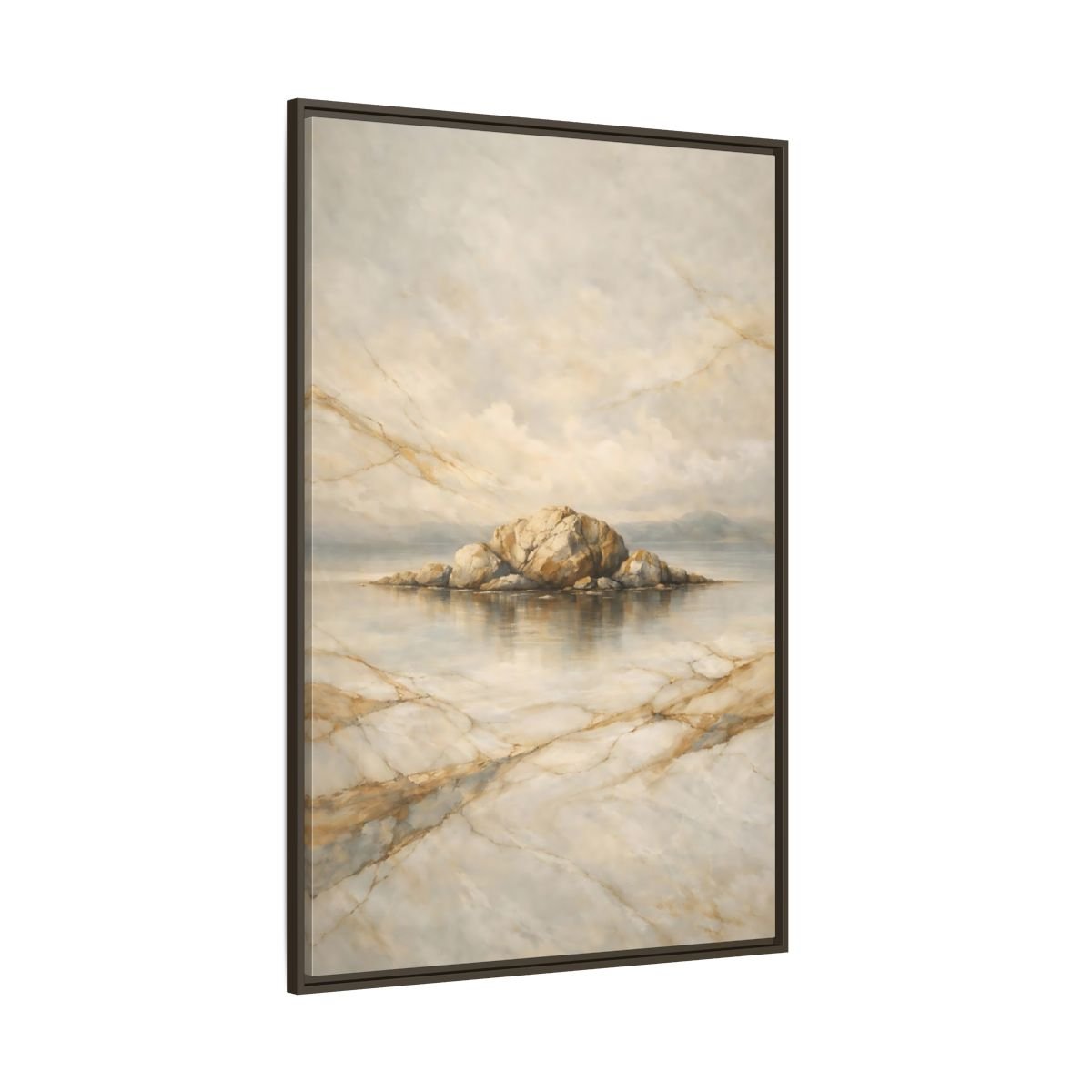 Nature Rocky Island Gold - Framed Canvas Wall Art Print - YesArtYes