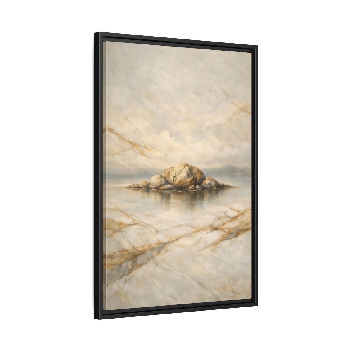 Nature Rocky Island Gold - Framed Canvas Wall Art Print - YesArtYes