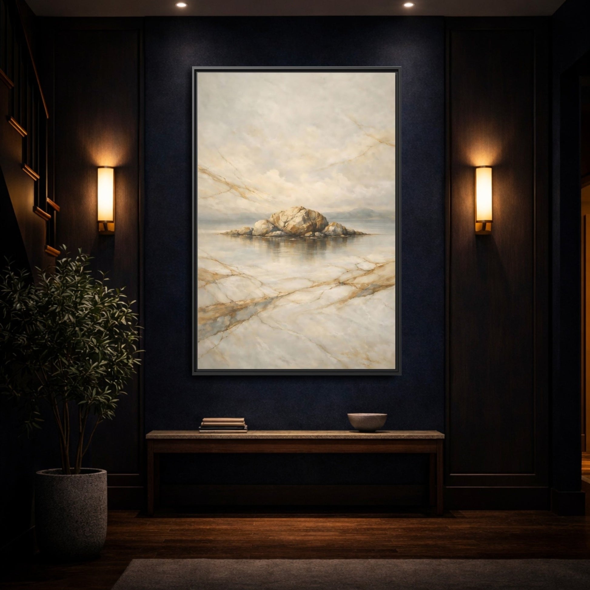 Nature Rocky Island Gold - Framed Canvas Wall Art Print - YesArtYes
