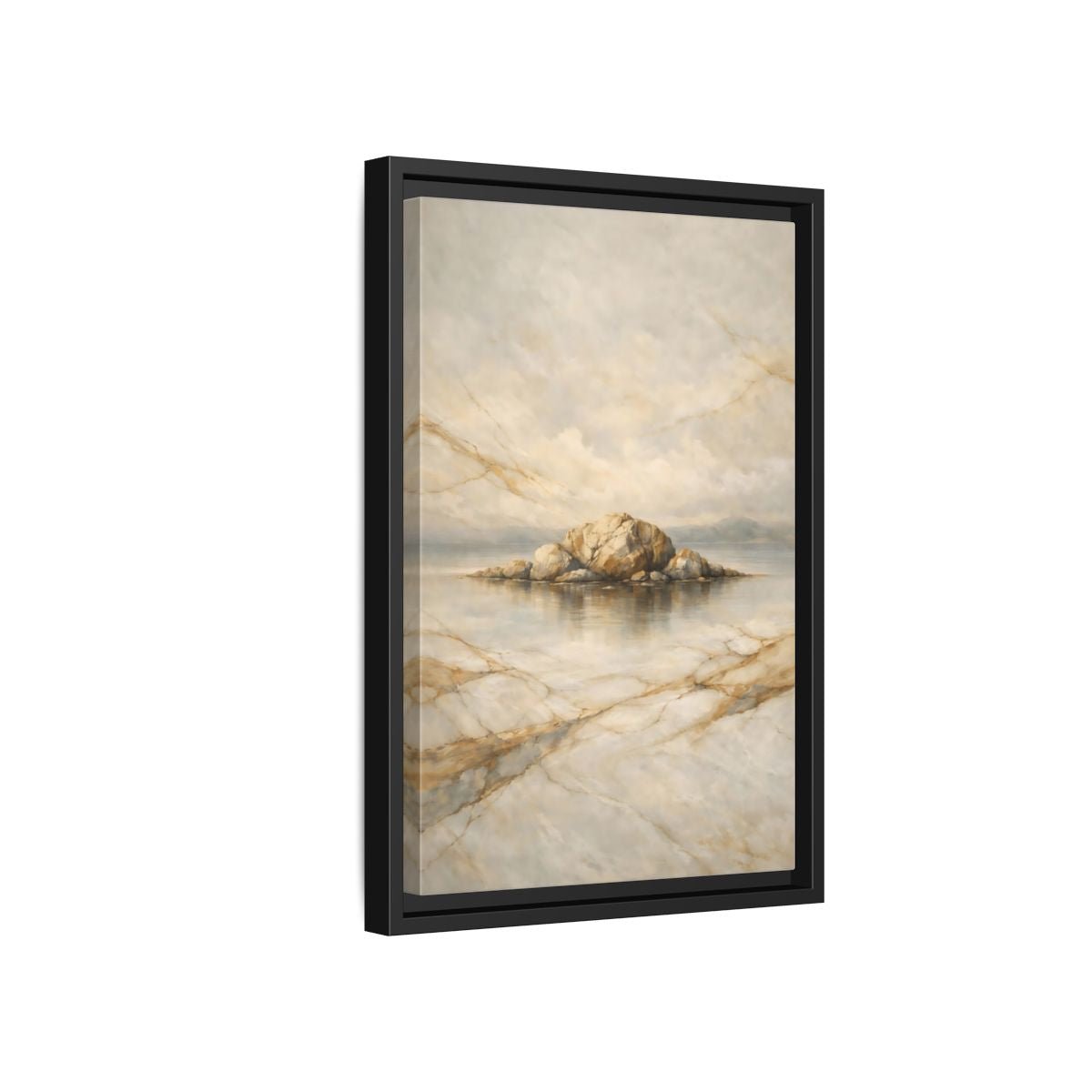 Nature Rocky Island Gold - Framed Canvas Wall Art Print - YesArtYes