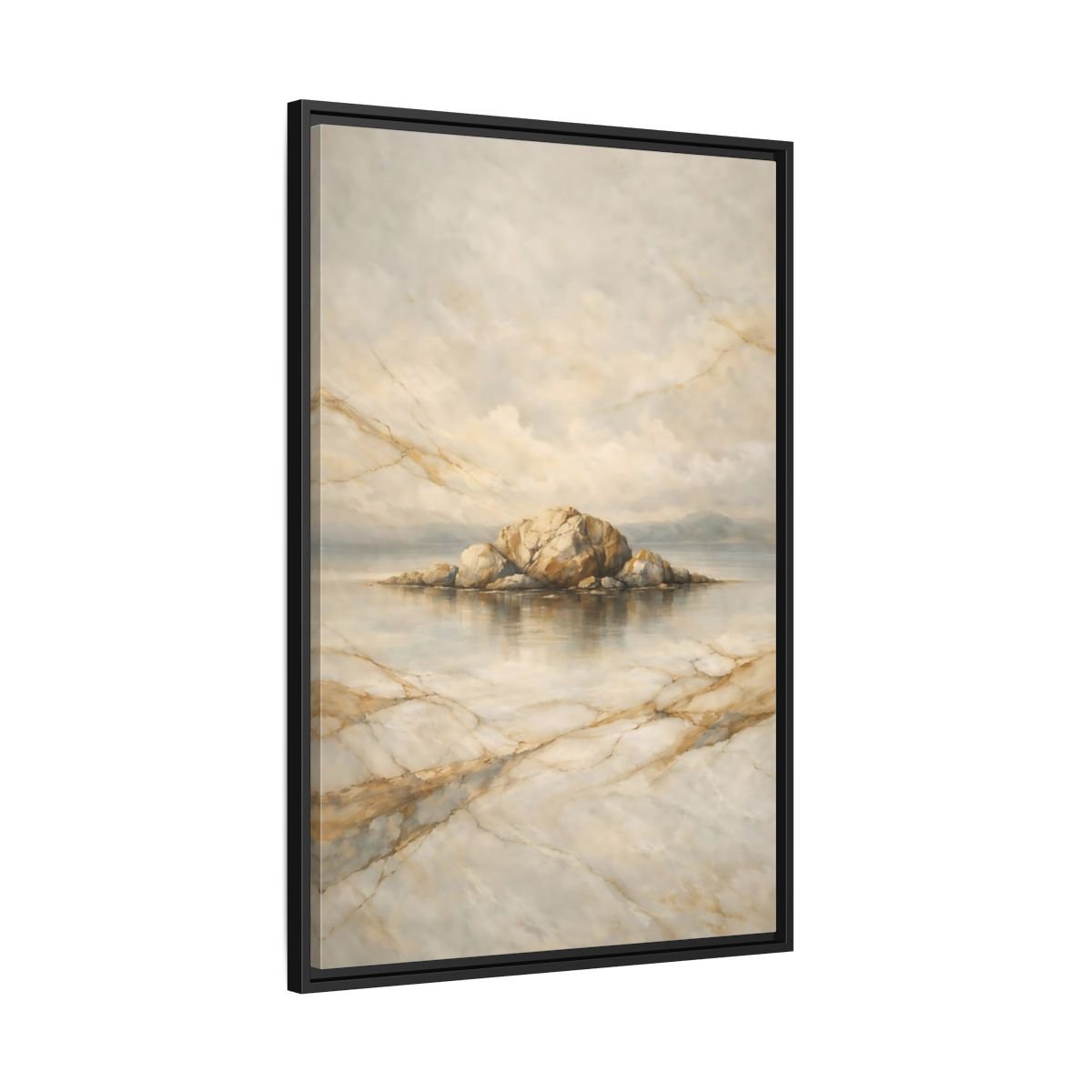 Nature Rocky Island Gold - Framed Canvas Wall Art Print - YesArtYes