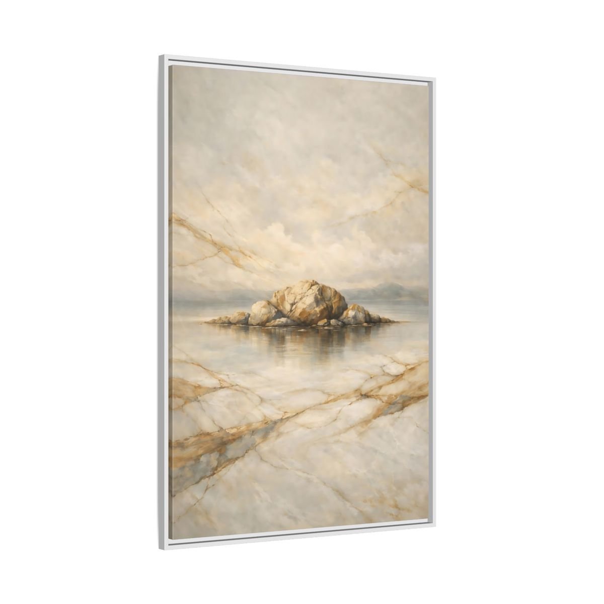 Nature Rocky Island Gold - Framed Canvas Wall Art Print - YesArtYes