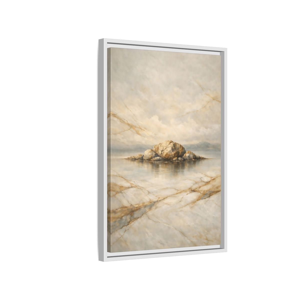 Nature Rocky Island Gold - Framed Canvas Wall Art Print - YesArtYes