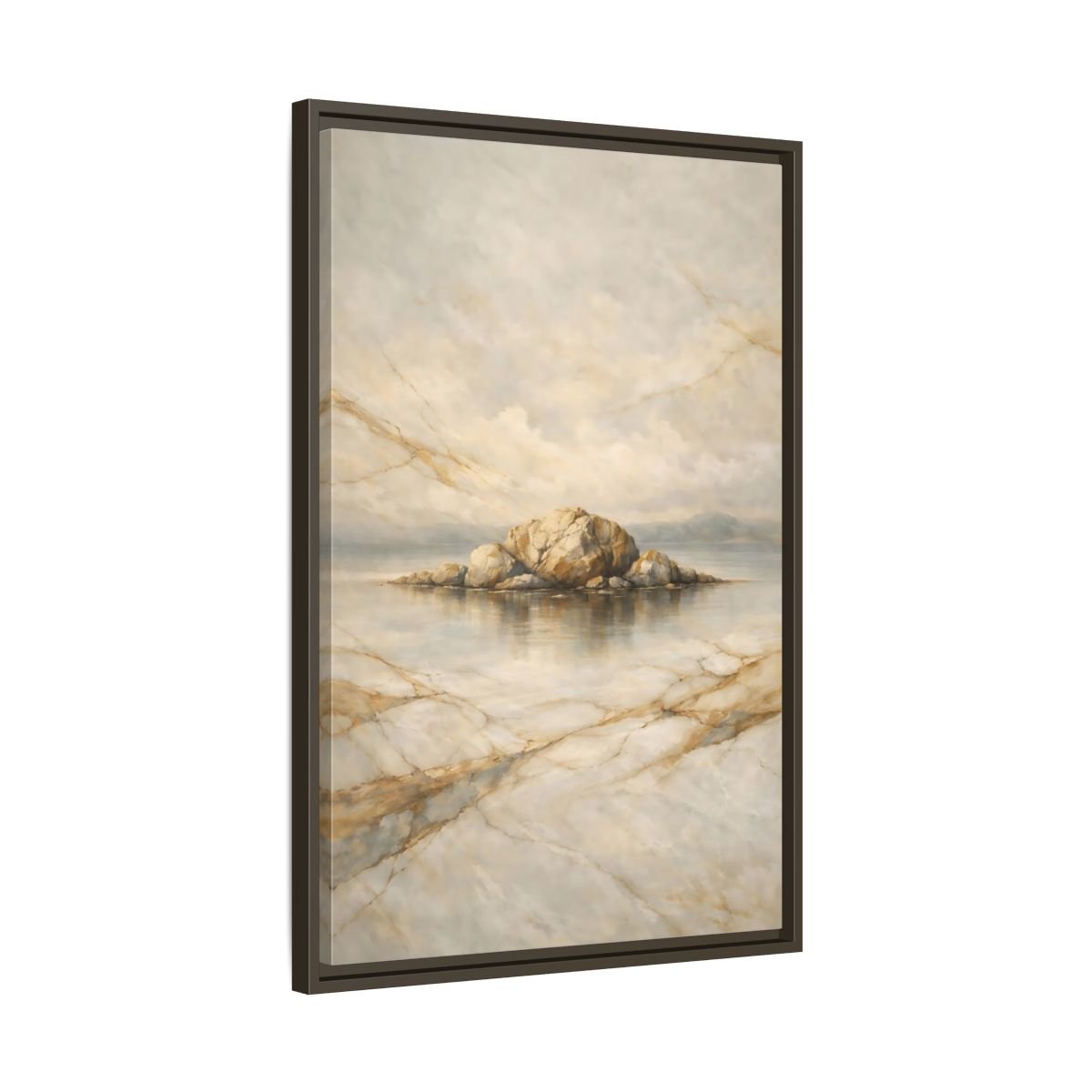 Nature Rocky Island Gold - Framed Canvas Wall Art Print - YesArtYes
