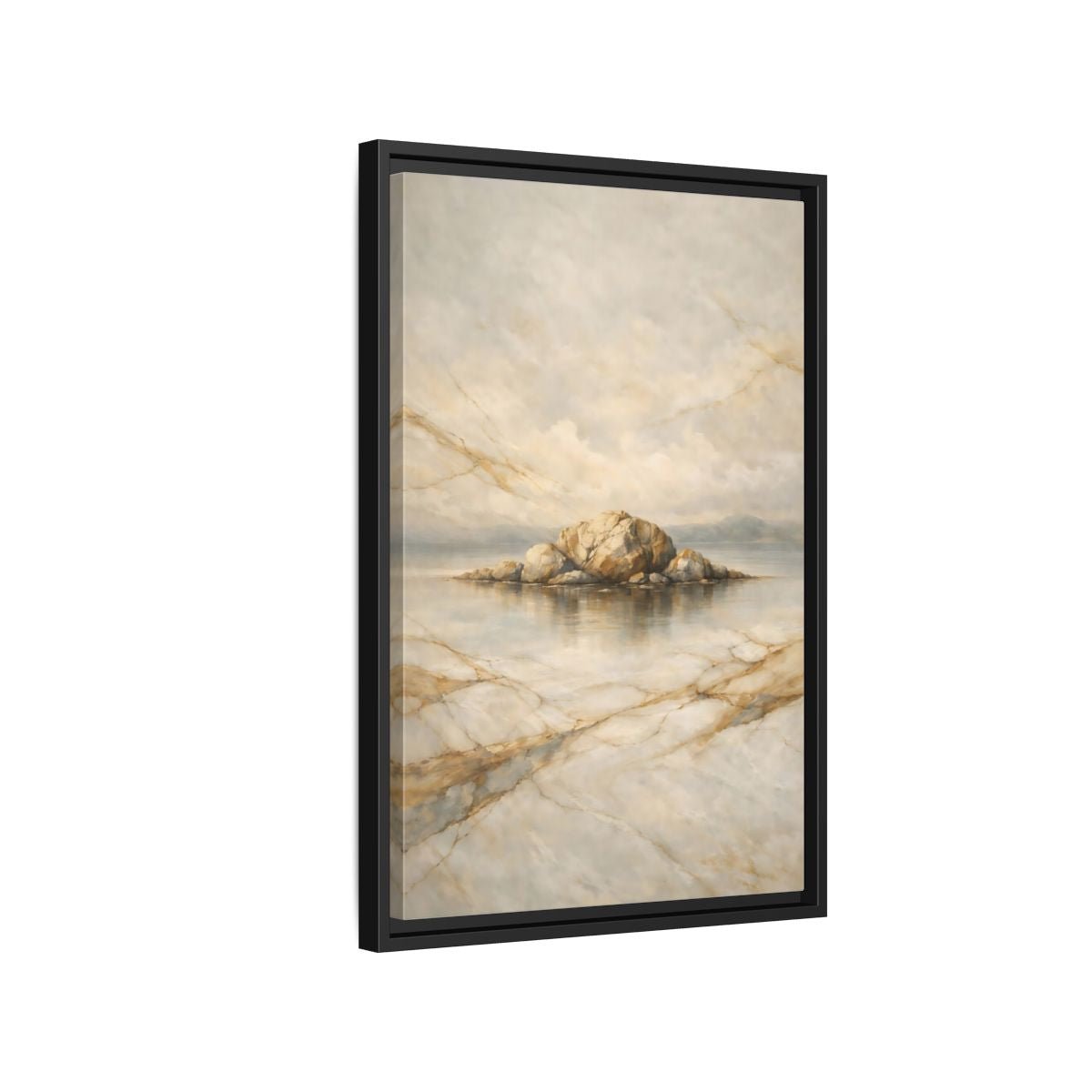 Nature Rocky Island Gold - Framed Canvas Wall Art Print - YesArtYes
