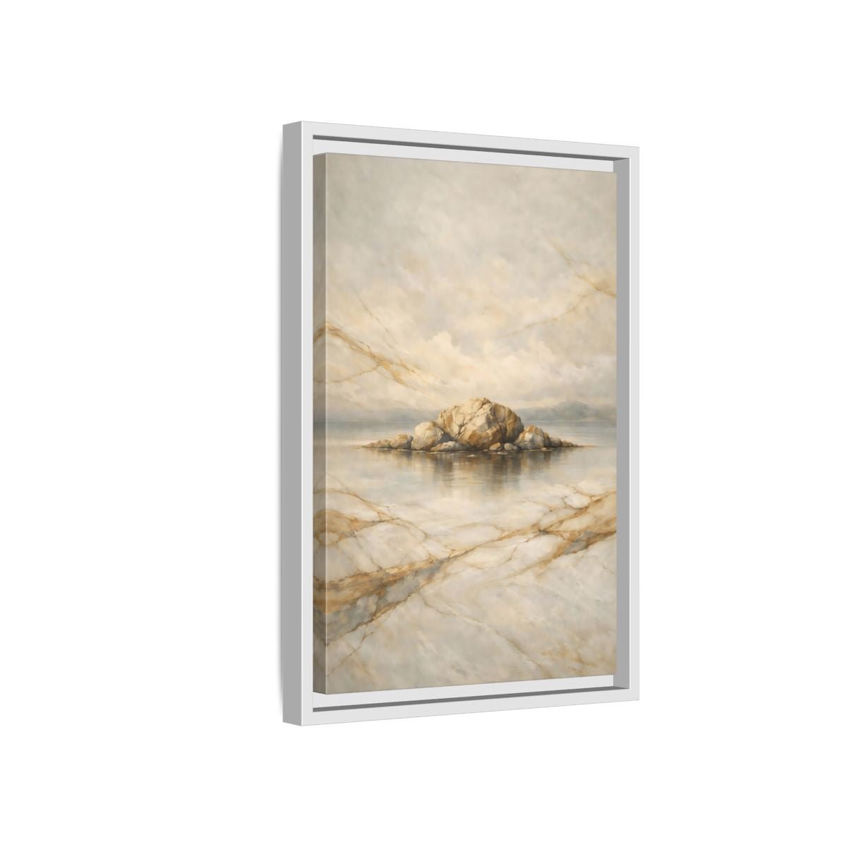 Nature Rocky Island Gold - Framed Canvas Wall Art Print - YesArtYes
