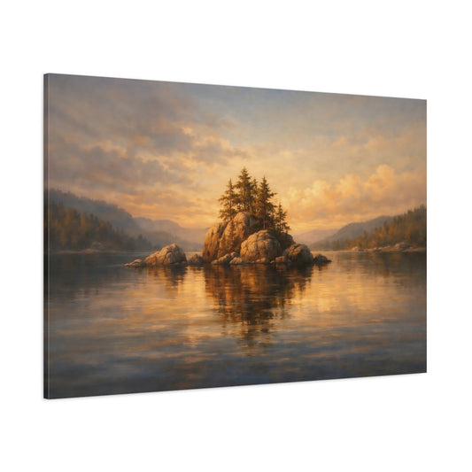 Main Mockup. Nature Rocky Island Golden Lake Island shown as stretched canvas wall art