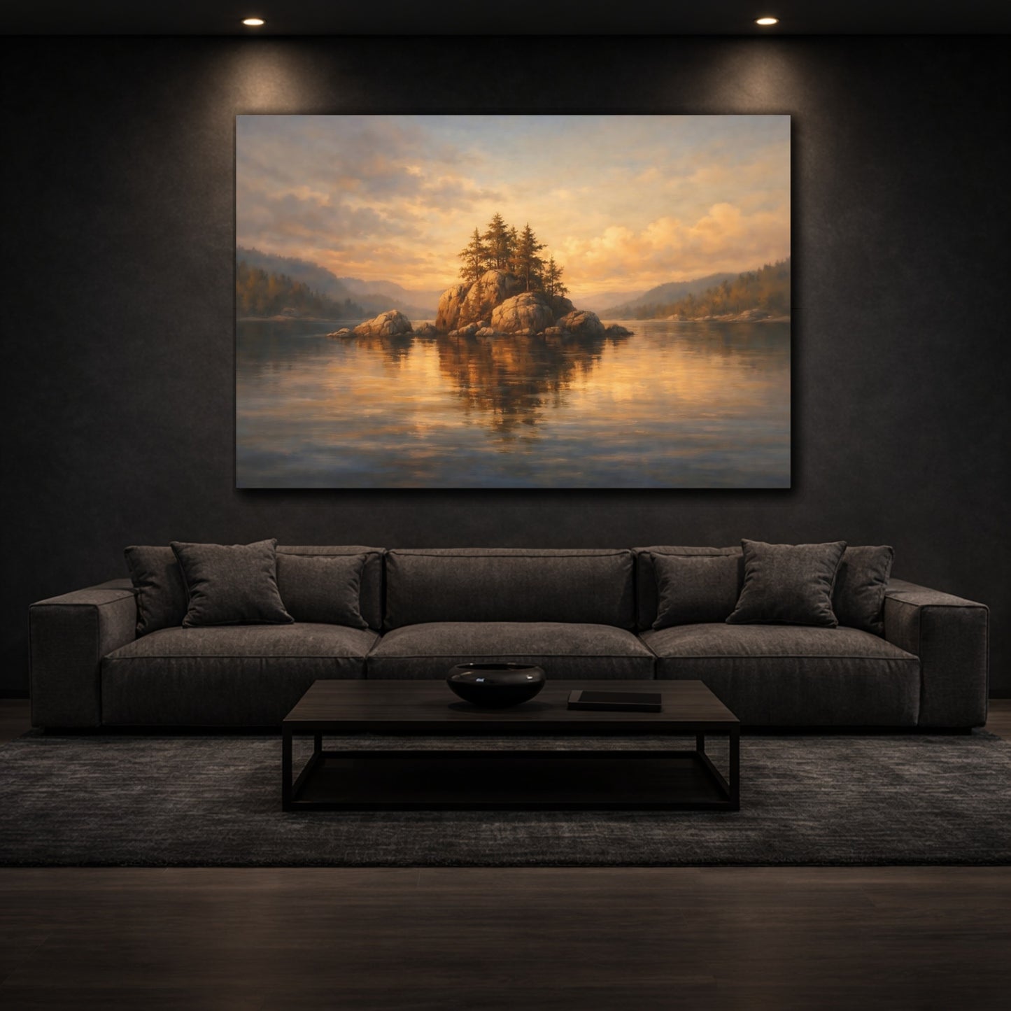 Mockup 2. Nature Rocky Island Golden Lake Island shown as stretched canvas wall art