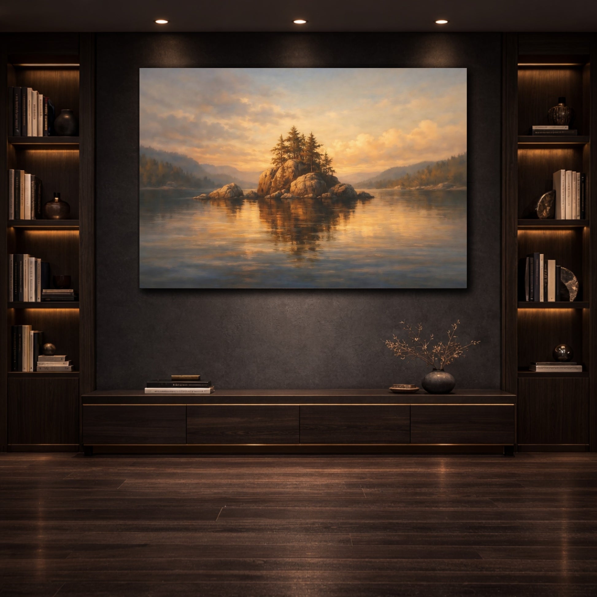 Mockup 3. Nature Rocky Island Golden Lake Island shown as stretched canvas wall art