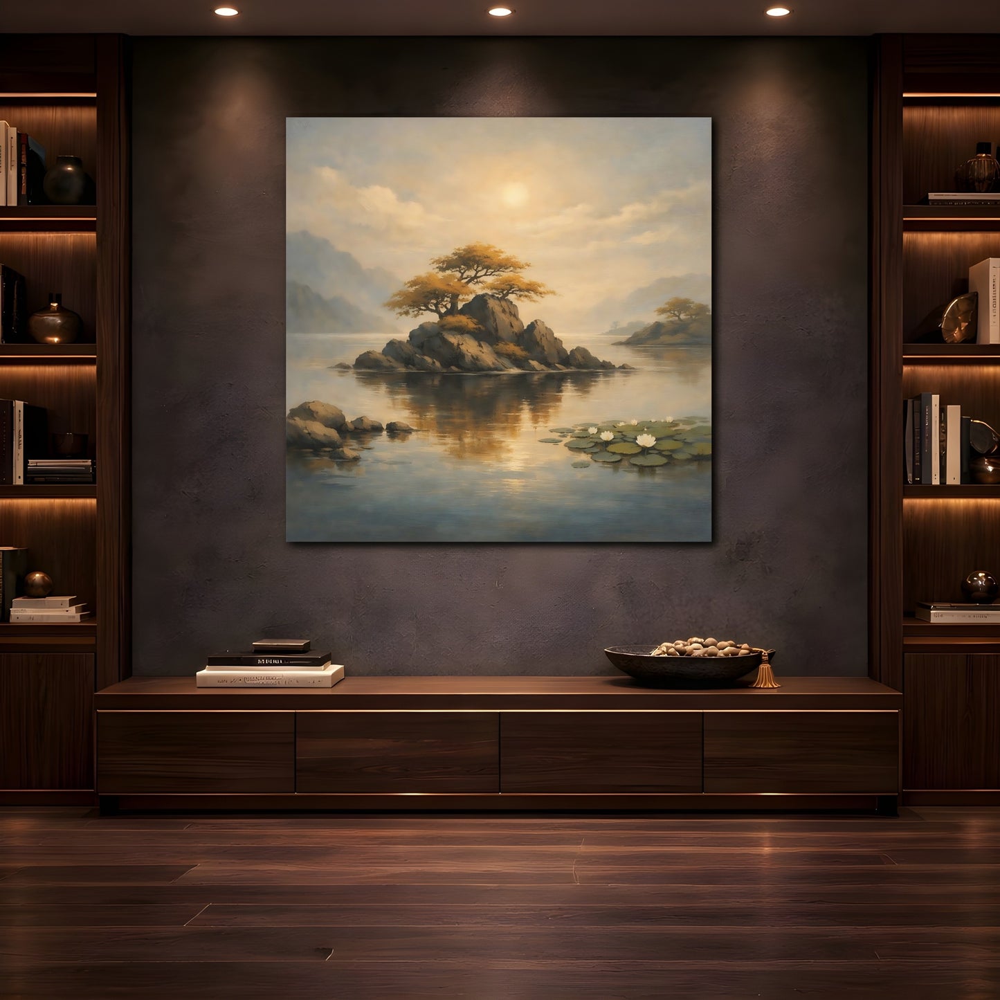 Mockup 4. Nature Rocky Island Golden Landscape shown as stretched canvas wall art