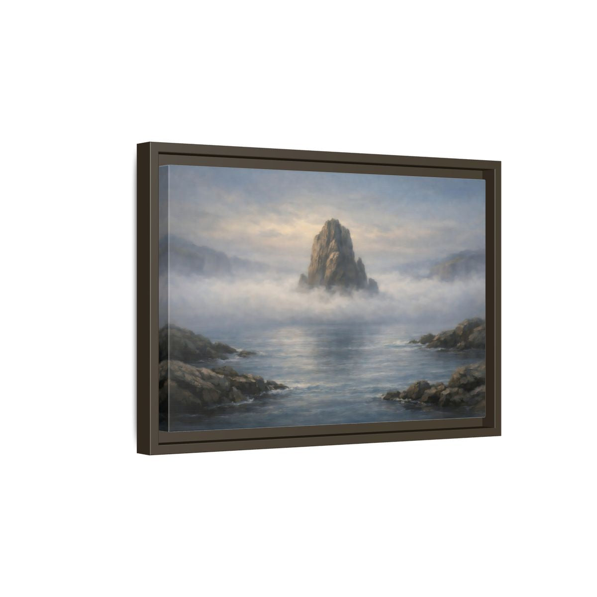 Side Mockup 5. Nature Rocky Island Misty Island Seascape shown as stretched canvas wall art