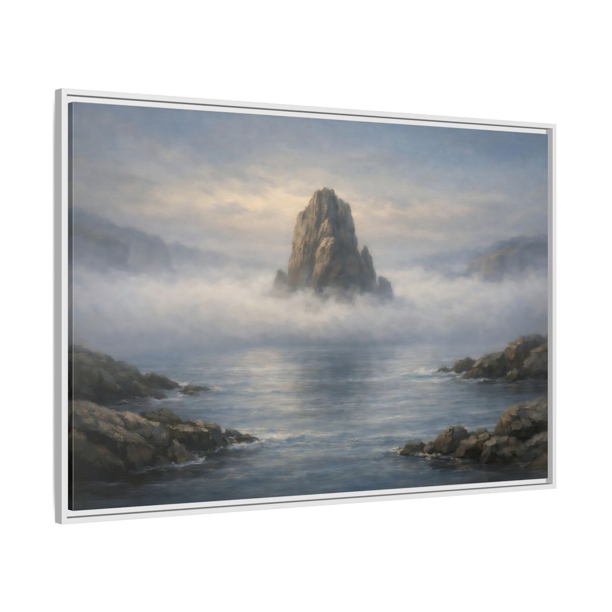 Side Mockup 7. Nature Rocky Island Misty Island Seascape shown as stretched canvas wall art