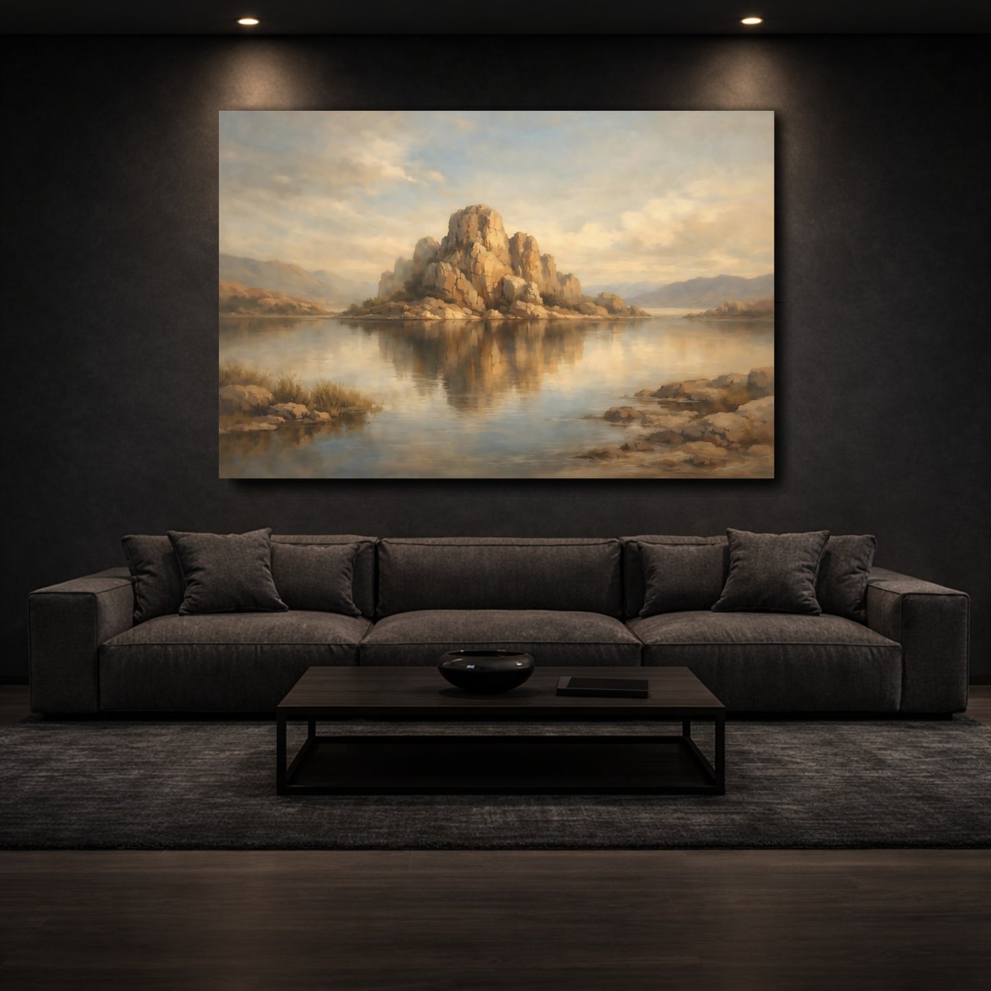 Mockup 2. Nature Rocky Island Muted Landscape shown as stretched canvas wall art