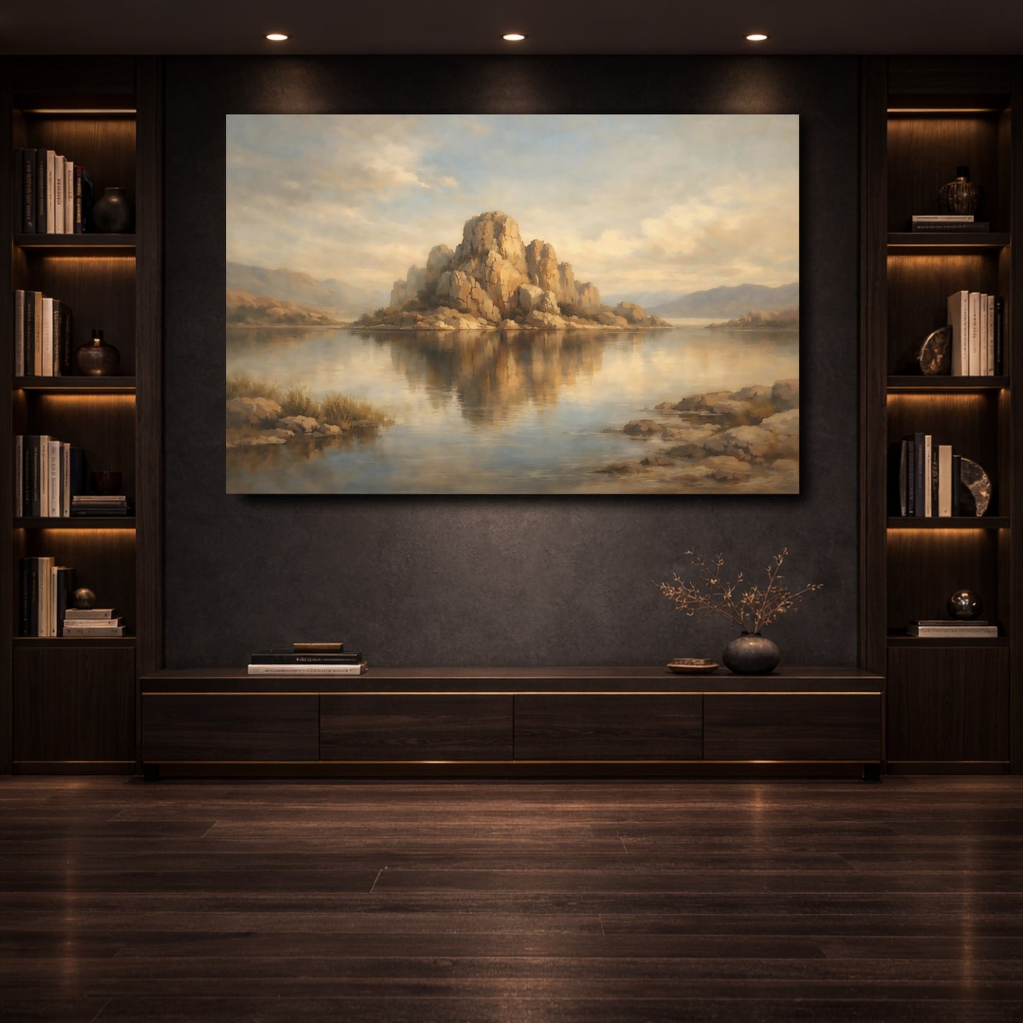 Mockup 3. Nature Rocky Island Muted Landscape shown as stretched canvas wall art