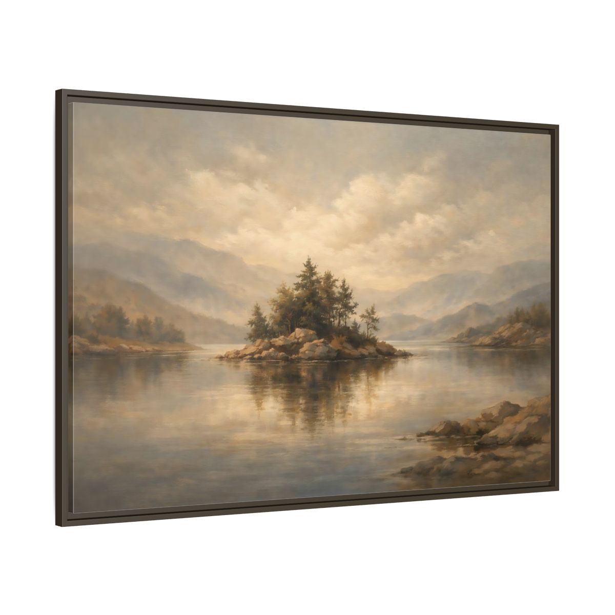 Main Mockup. Nature Rocky Island Muted Nature Scene shown as stretched canvas wall art