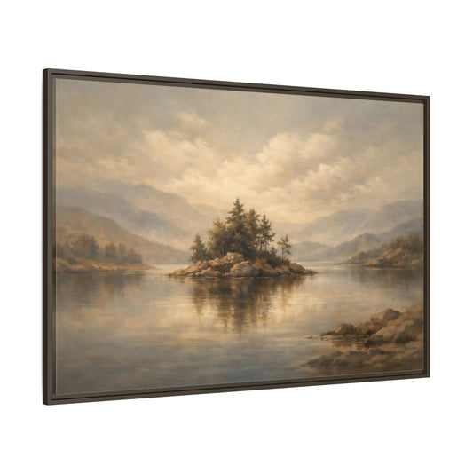 Main Mockup. Nature Rocky Island Muted Nature Scene shown as stretched canvas wall art