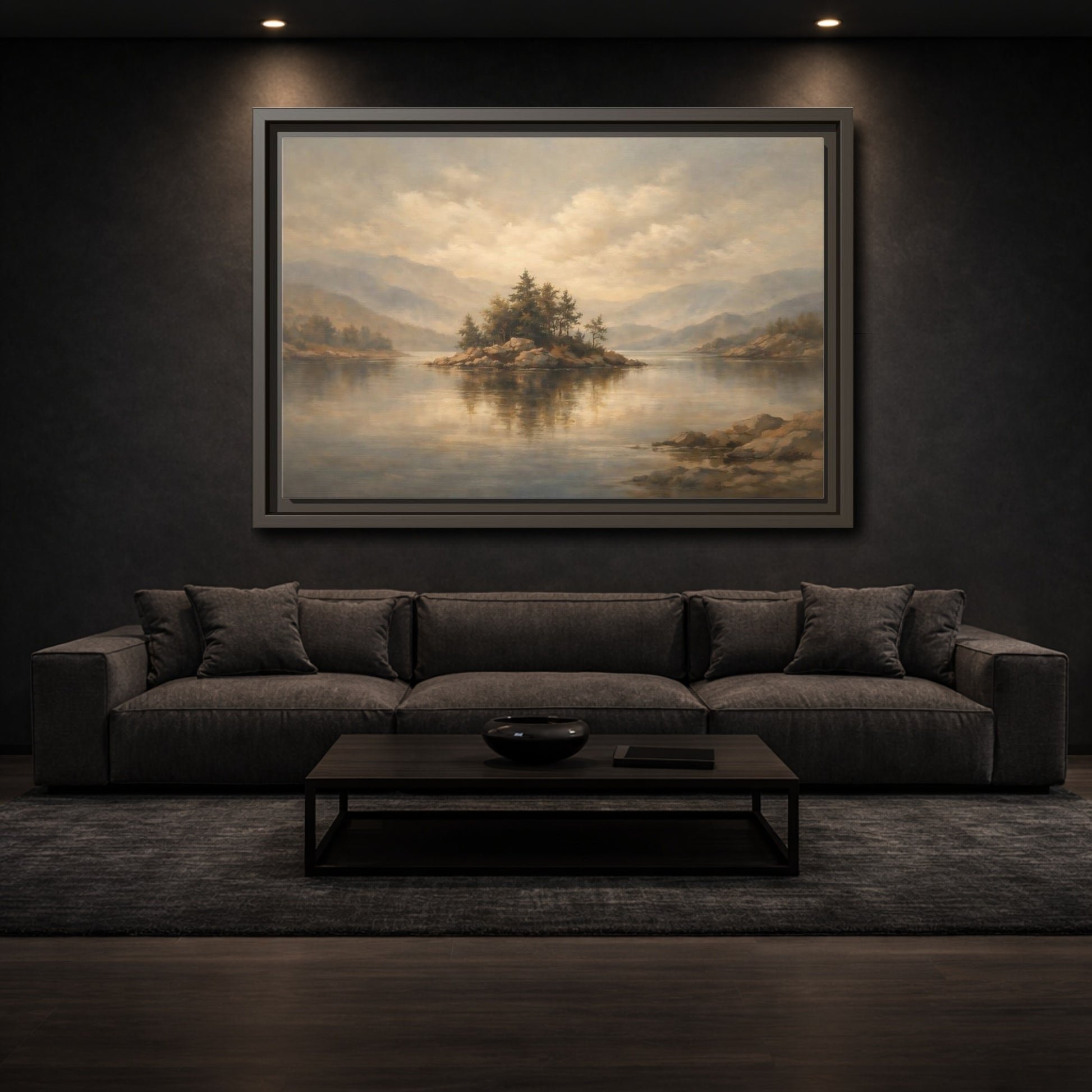 Mockup 2. Nature Rocky Island Muted Nature Scene shown as stretched canvas wall art