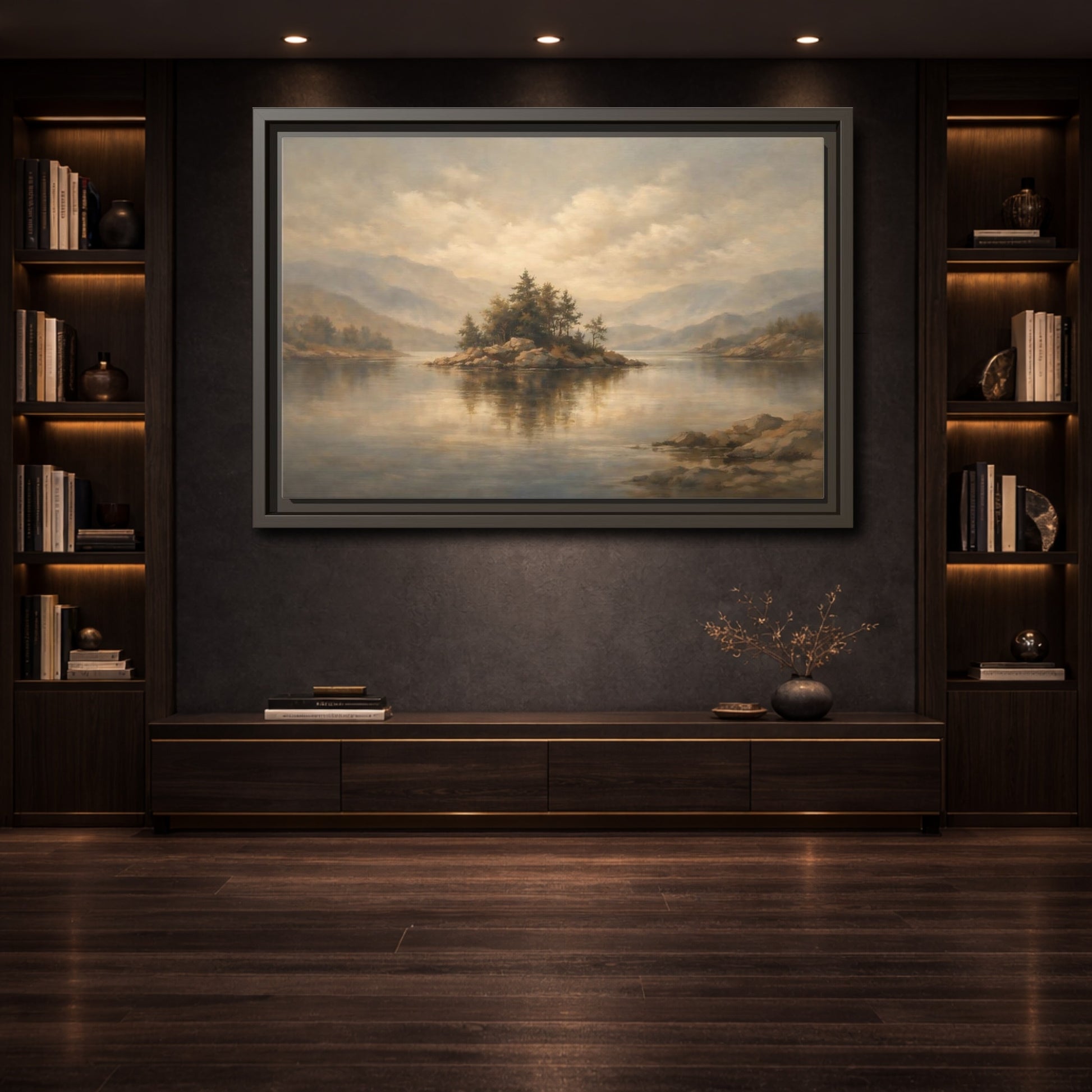 Mockup 3. Nature Rocky Island Muted Nature Scene shown as stretched canvas wall art