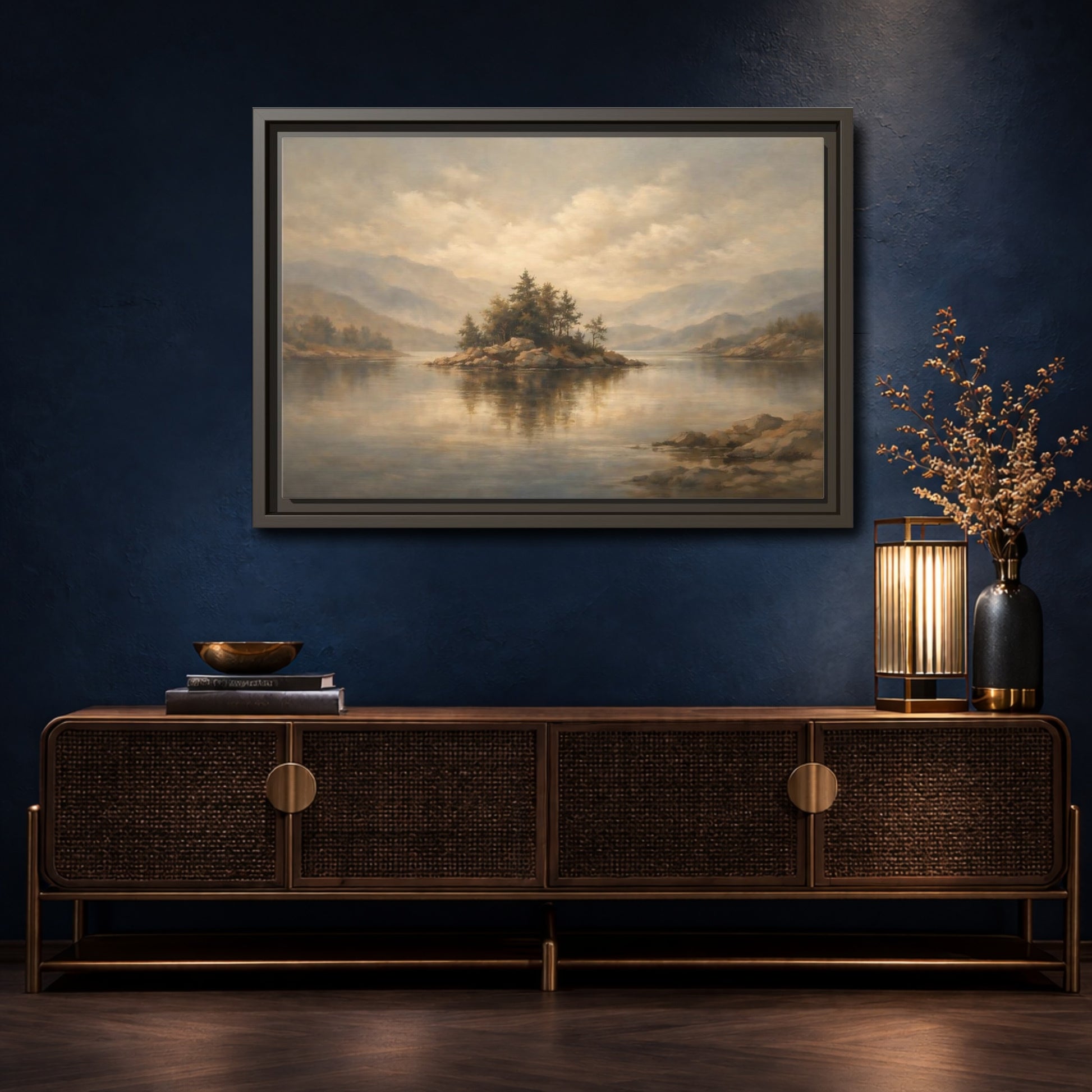 Mockup 4. Nature Rocky Island Muted Nature Scene shown as stretched canvas wall art