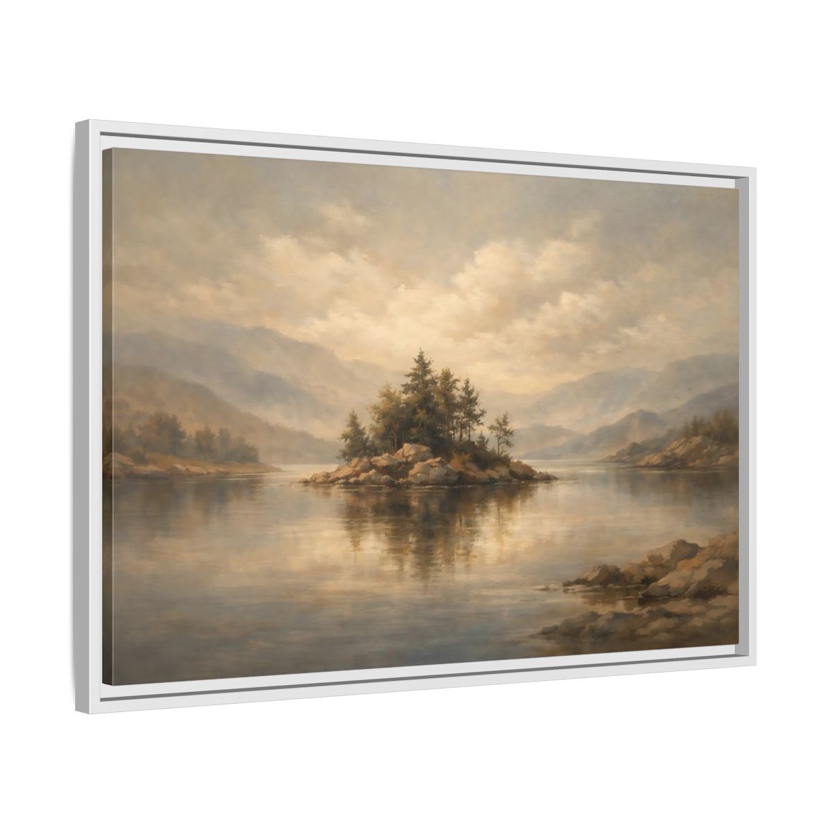 Side Mockup 10. Nature Rocky Island Muted Nature Scene shown as stretched canvas wall art