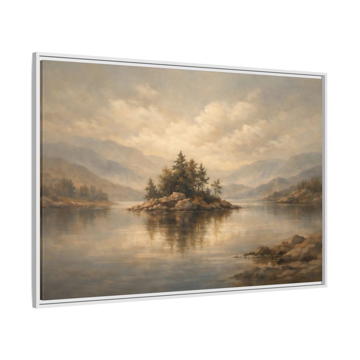 Side Mockup 7. Nature Rocky Island Muted Nature Scene shown as stretched canvas wall art