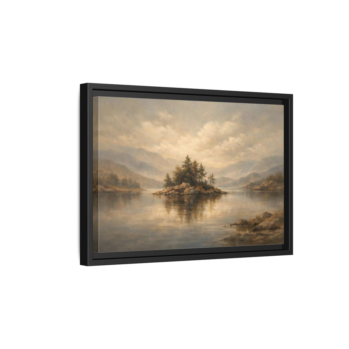 Side Mockup 6. Nature Rocky Island Muted Nature Scene shown as stretched canvas wall art