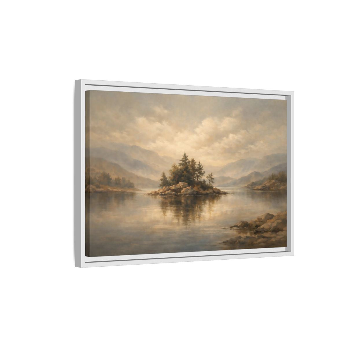Side Mockup 1. Nature Rocky Island Muted Nature Scene shown as stretched canvas wall art