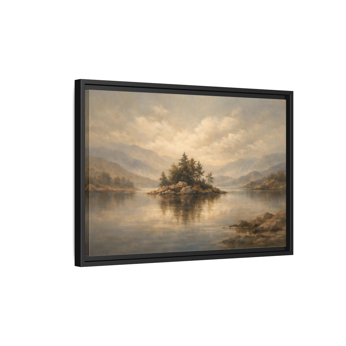 Side Mockup 3. Nature Rocky Island Muted Nature Scene shown as stretched canvas wall art