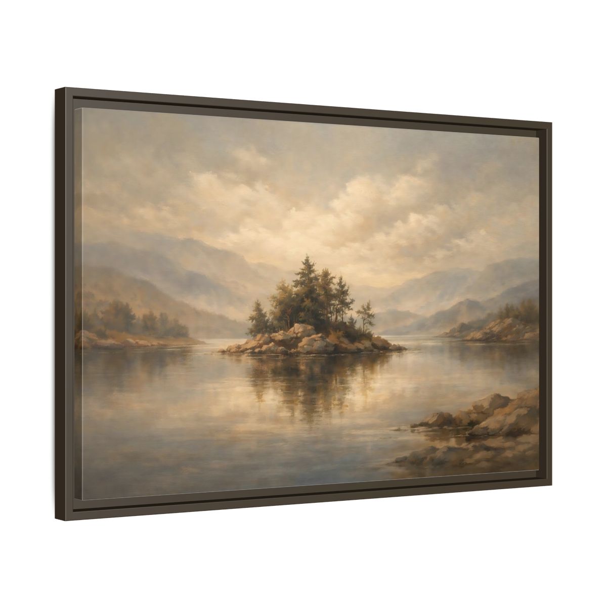 Side Mockup 11. Nature Rocky Island Muted Nature Scene shown as stretched canvas wall art