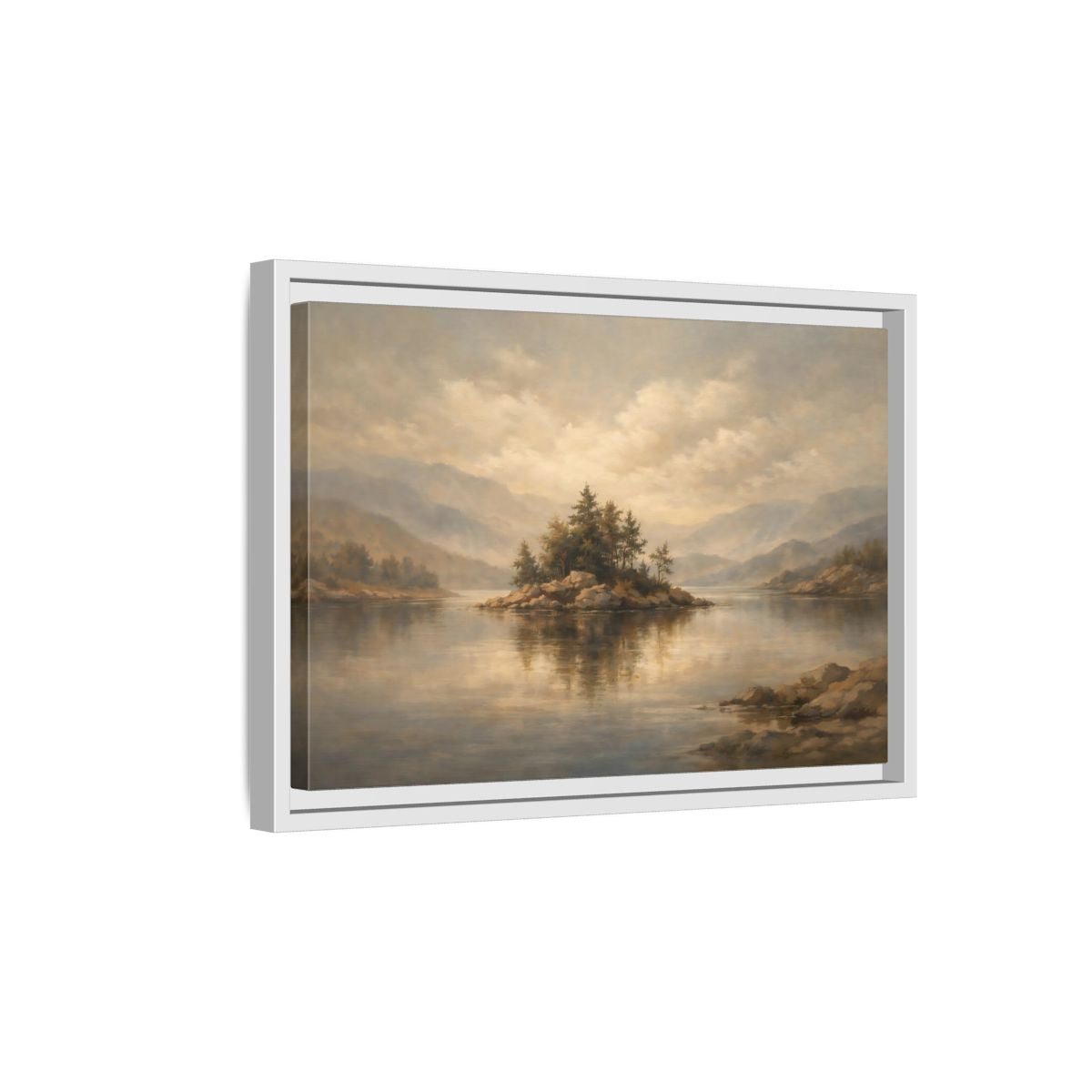 Side Mockup 4. Nature Rocky Island Muted Nature Scene shown as stretched canvas wall art
