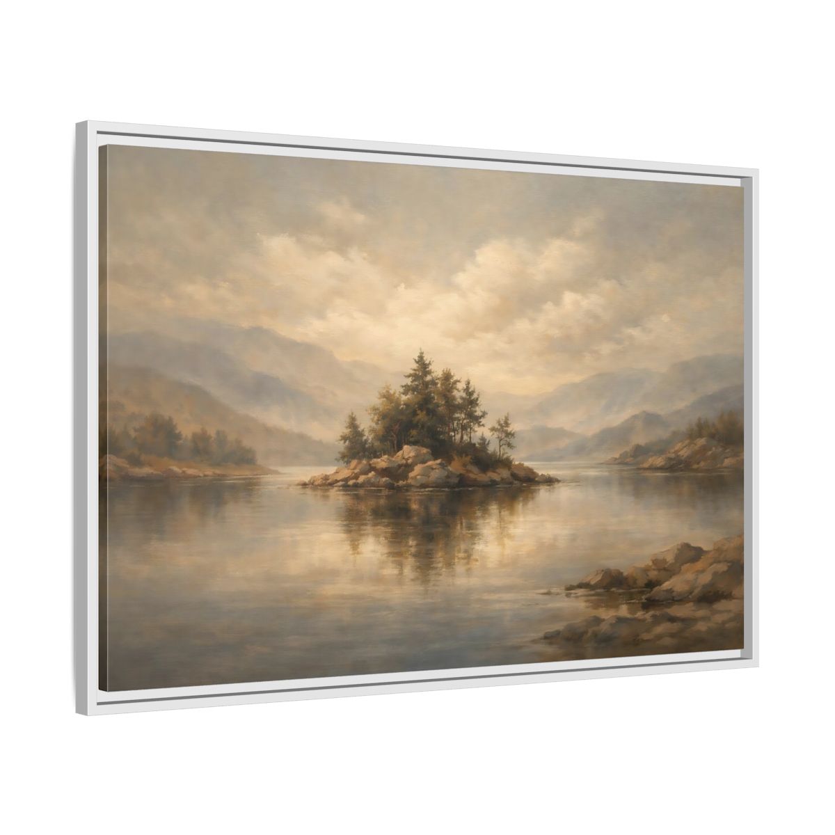 Side Mockup 8. Nature Rocky Island Muted Nature Scene shown as stretched canvas wall art