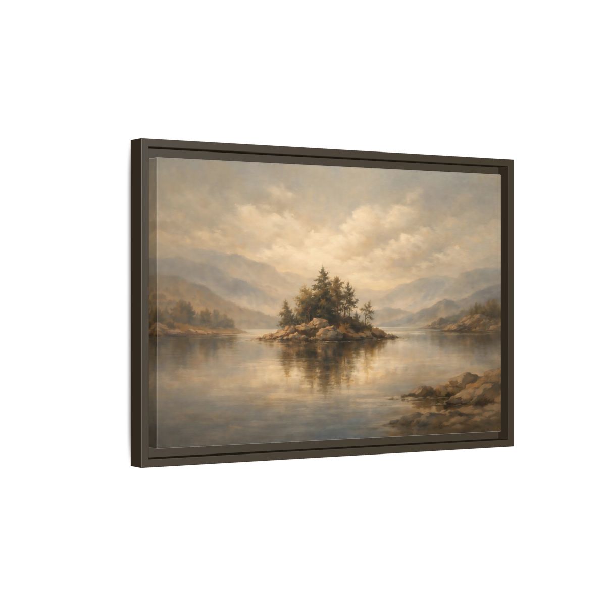 Side Mockup 2. Nature Rocky Island Muted Nature Scene shown as stretched canvas wall art