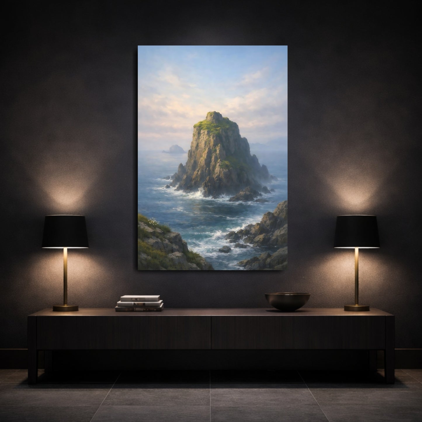 Nature Rocky Island Ocean Rockscape shown as front canvas room wall art