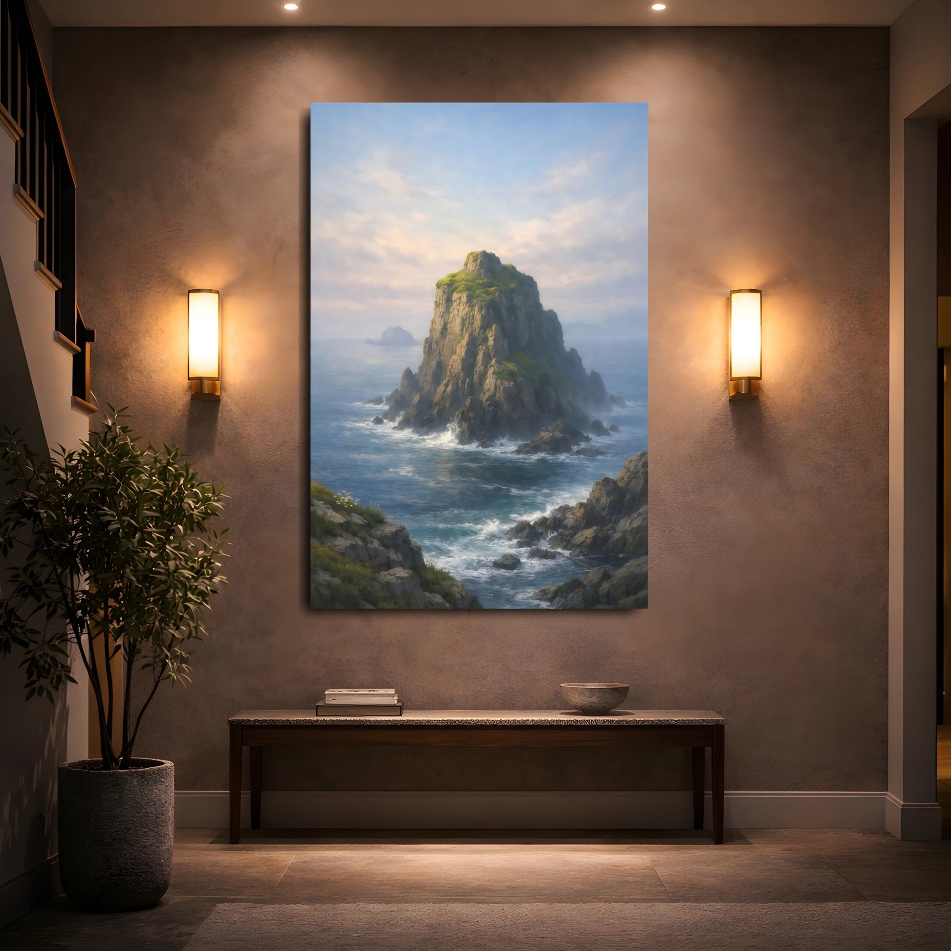 Nature Rocky Island Ocean Rockscape shown as front canvas room wall art