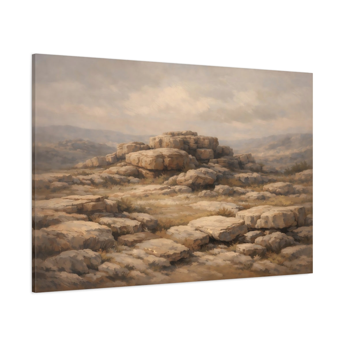 Main Mockup. Nature Rocky Landscape Brown And Beige shown as stretched canvas wall art