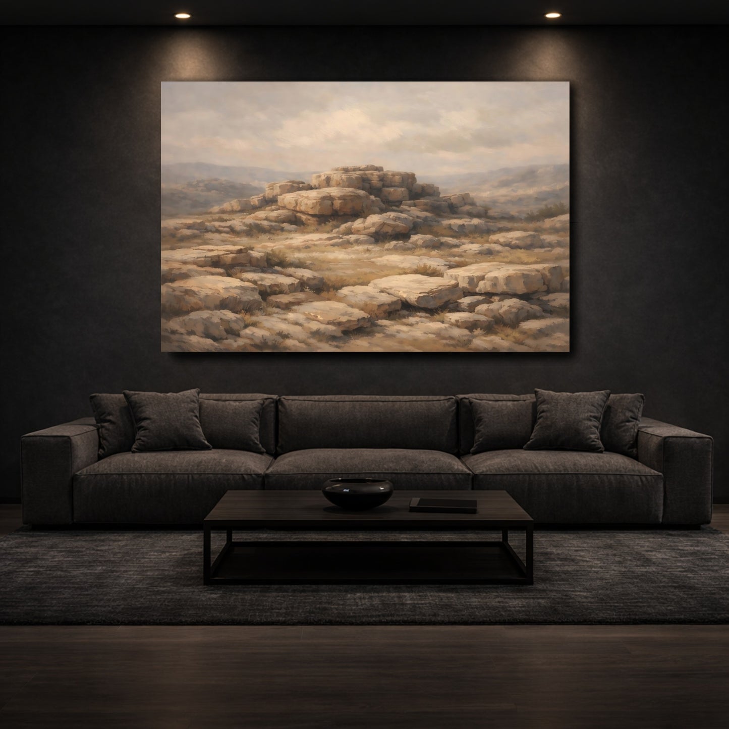 Mockup 2. Nature Rocky Landscape Brown And Beige shown as stretched canvas wall art