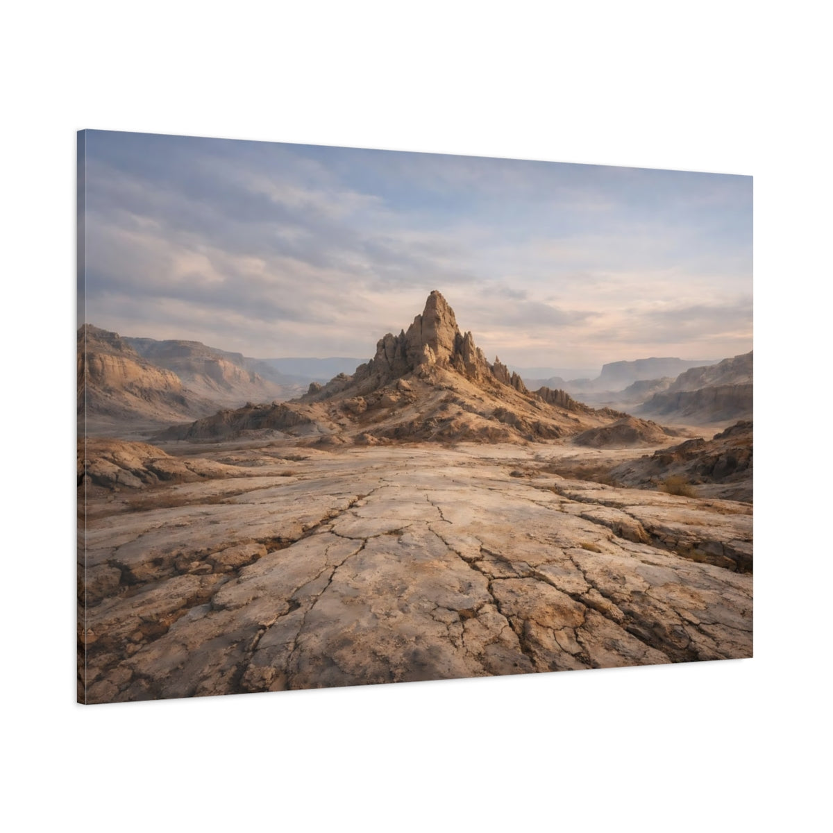 Main Mockup. Nature Rocky Peak Brown And Grey shown as stretched canvas wall art