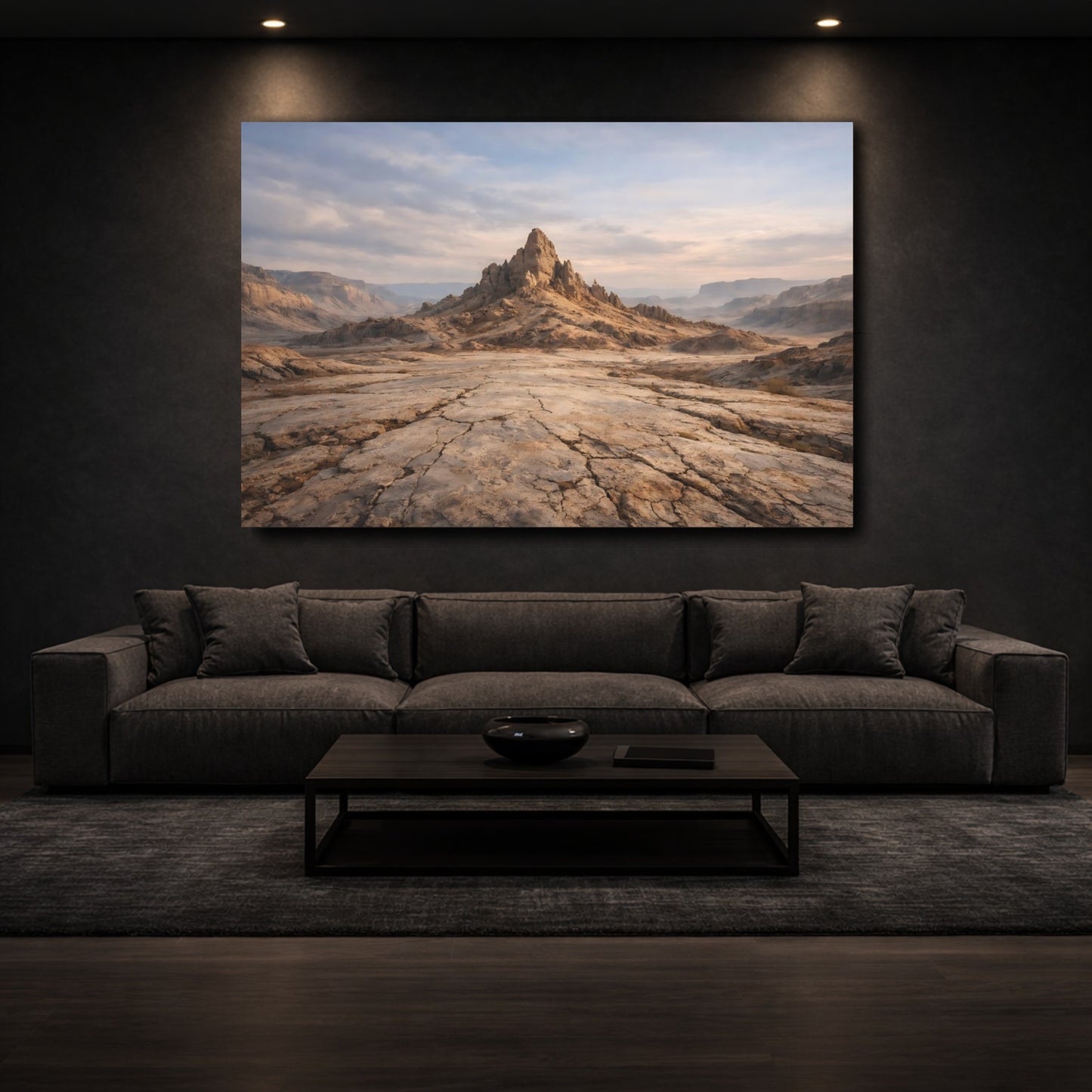 Mockup 2. Nature Rocky Peak Brown And Grey shown as stretched canvas wall art