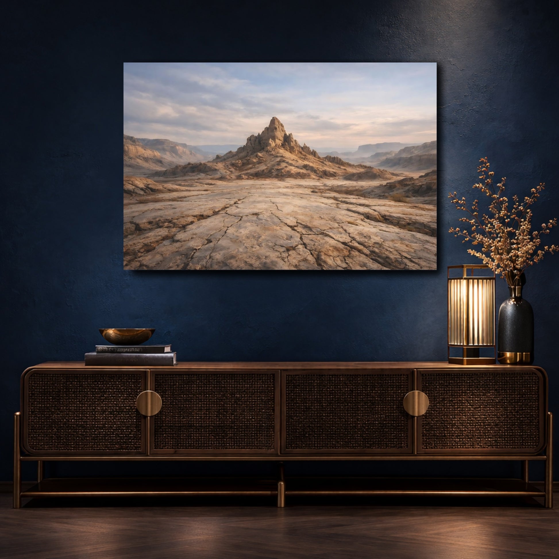 Mockup 4. Nature Rocky Peak Brown And Grey shown as stretched canvas wall art