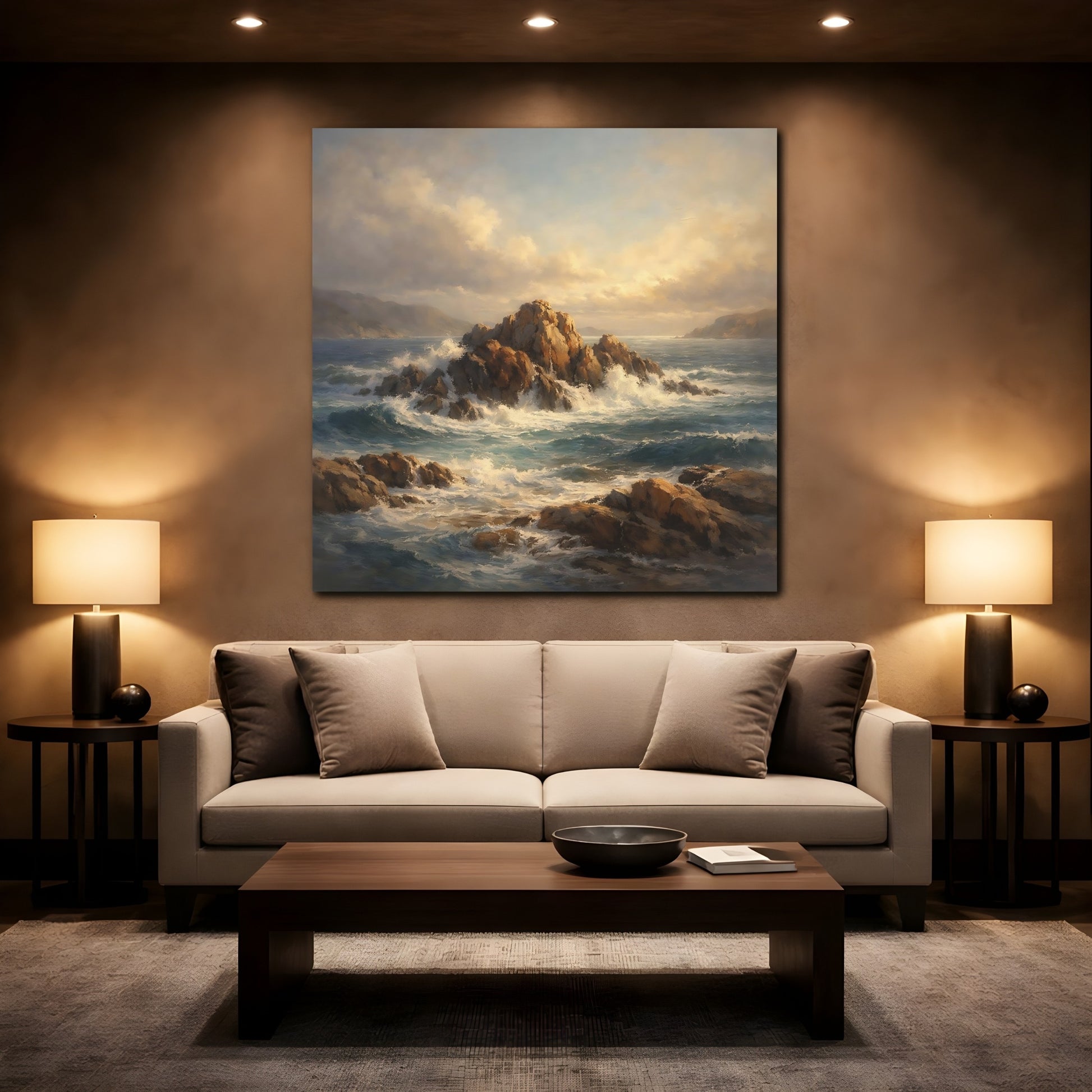 Mockup 2. Nature Rocky Seascape Coastal Seascape shown as stretched canvas wall art