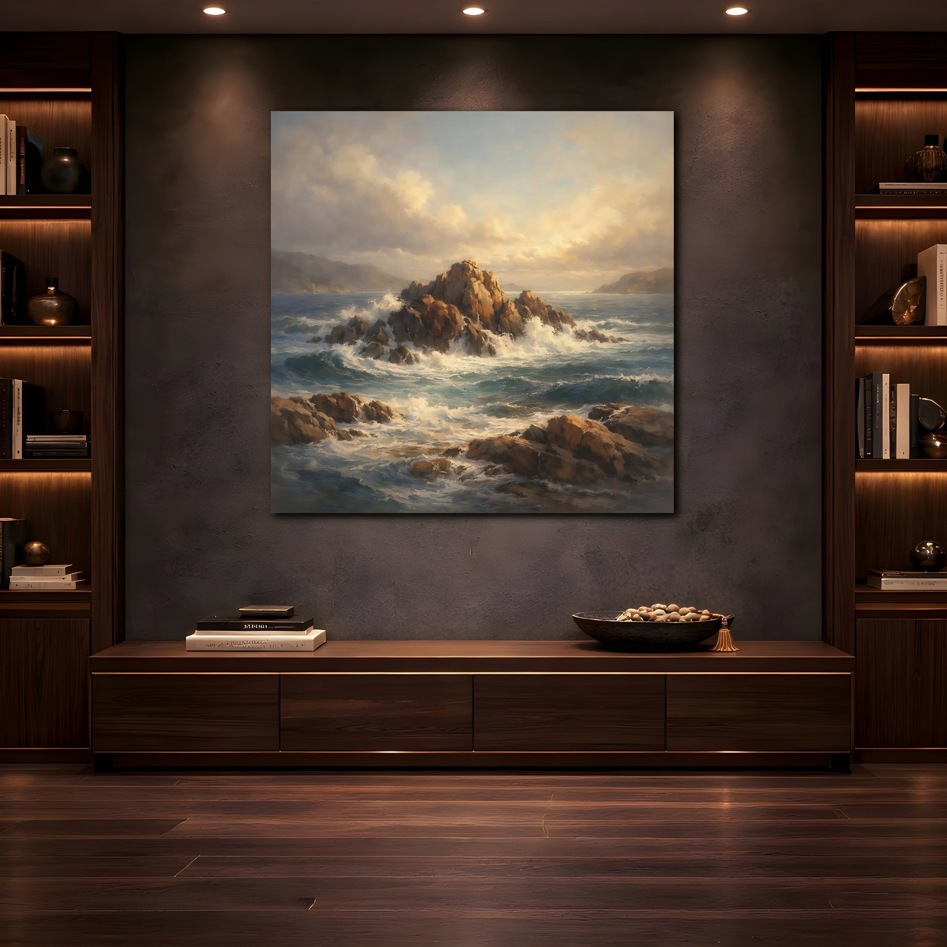 Mockup 4. Nature Rocky Seascape Coastal Seascape shown as stretched canvas wall art